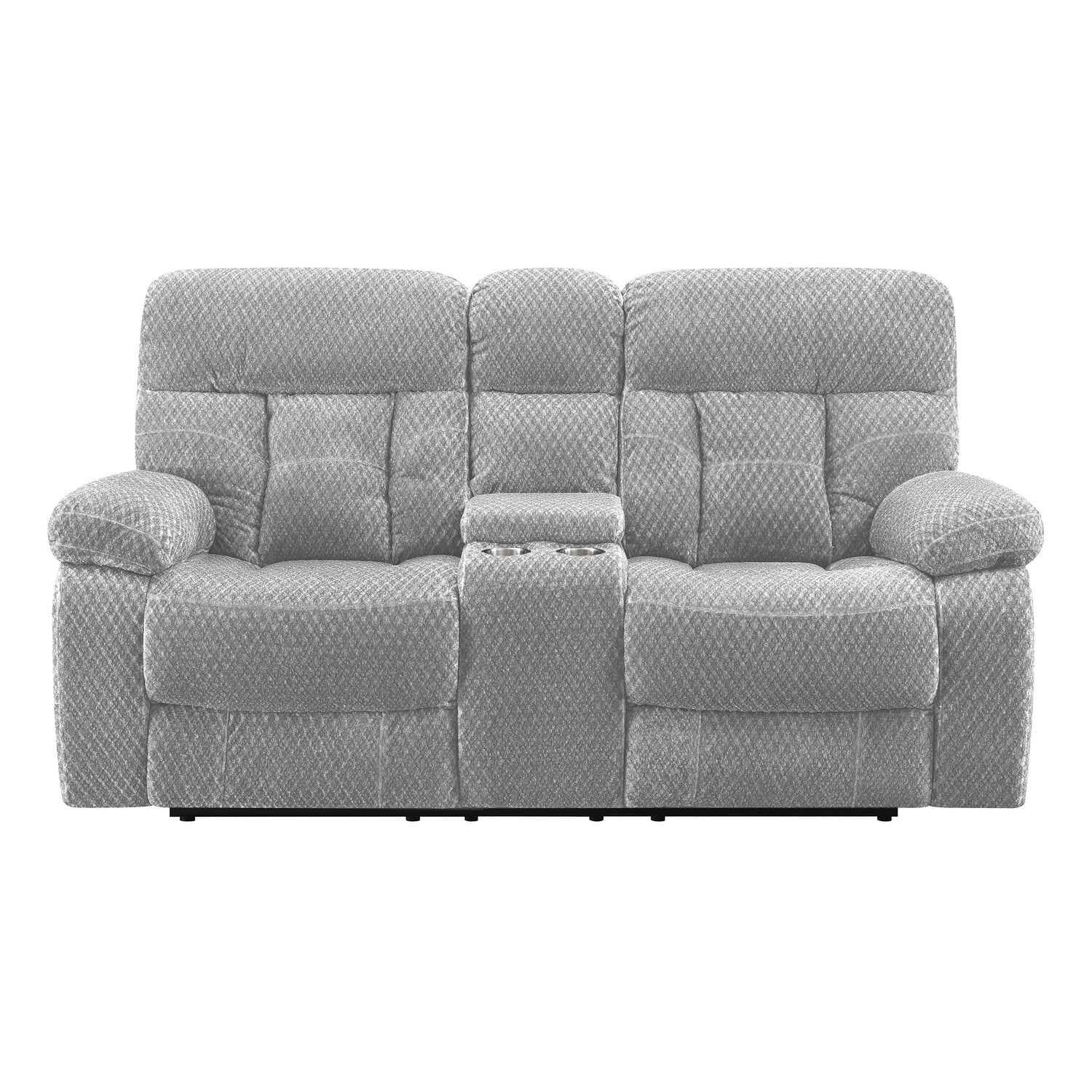 BenJara Charl 76 Inch Powered Dual Recliner Loveseat, Tufted Backrests, Light Gray