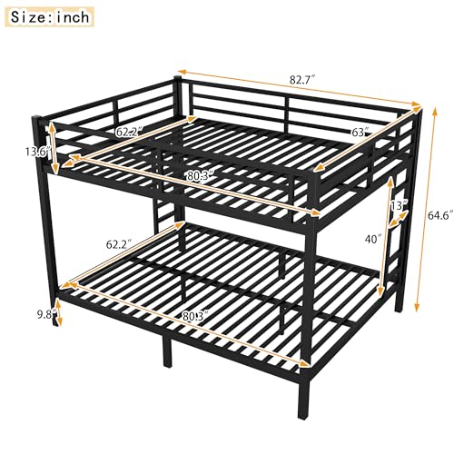 Heavy Duty Bunk Bed Frame with Ladder, Twin XL Over Twin XL Bunk Beds with Safety Guardrails, Adults Bunk Beds with Noise-Reducing Rubber Stoppers, Easy Assemble, Black