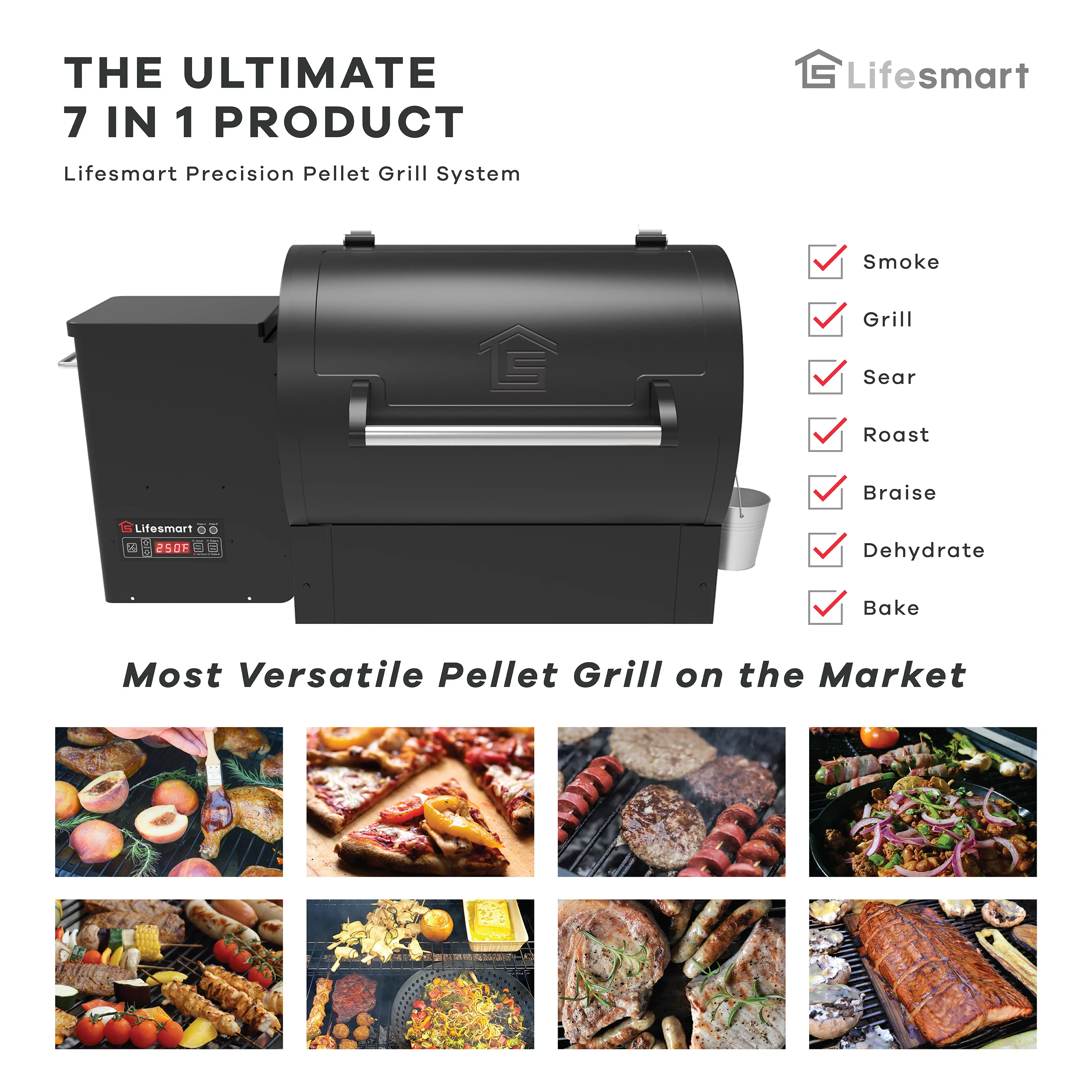Lifesmart 1500 Square Inch Pellet Grill and Smoker with Dual Meat Probes, Precision Digital Control and 3 Cooking Racks