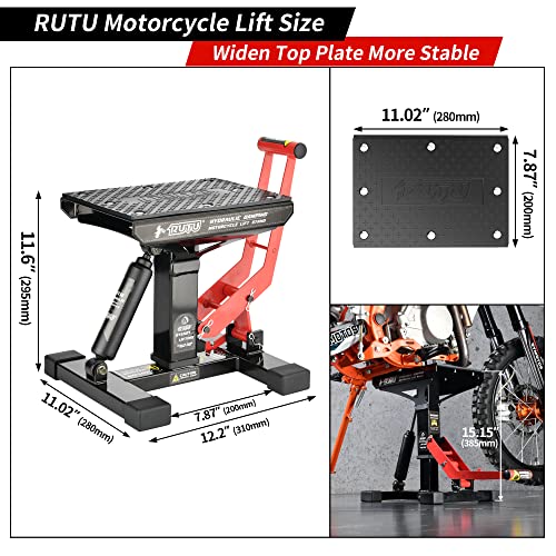 RUTU Dirt Bike Stand,Motorcycle Lift Stand Jack 1000 Lbs Capacity,12-13.8 Inch Heavy Duty Steel Hydraulic Lift for Dirtbike ATV ADV Rally Maintenance