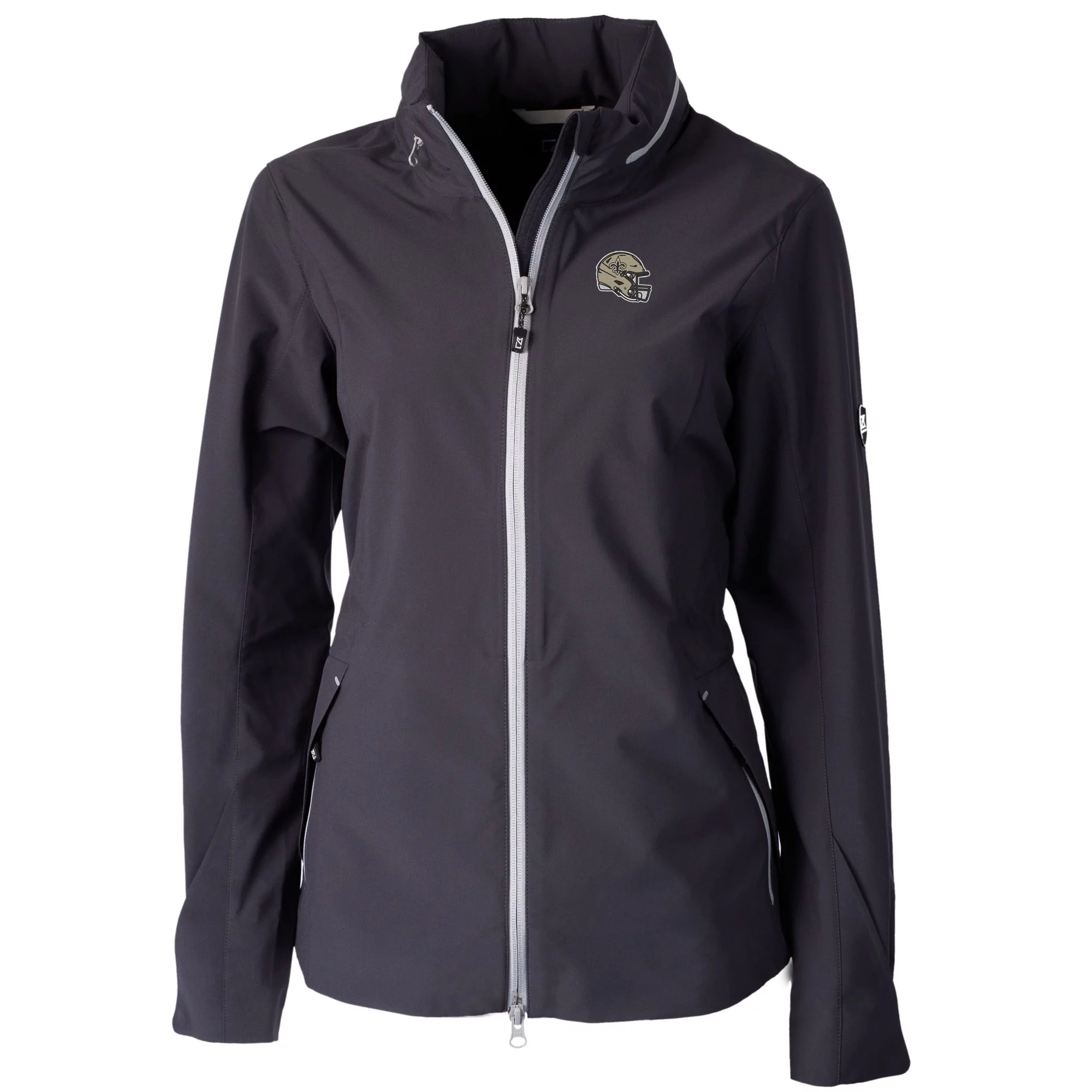 Women's Cutter & Buck  Graphite New Orleans Saints Helmet Logo Vapor Water Repellent Stretch Full-Zip Rain Jacket