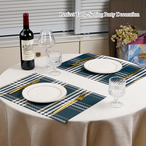 Gold Placemats Set of 6 Rectangle Pressed Vinyl Table Mats Heat Resistant Non-Slip Washable Wipeable Place Mats for Dining Table Indoor Outdoor Flower Dinner Placemats