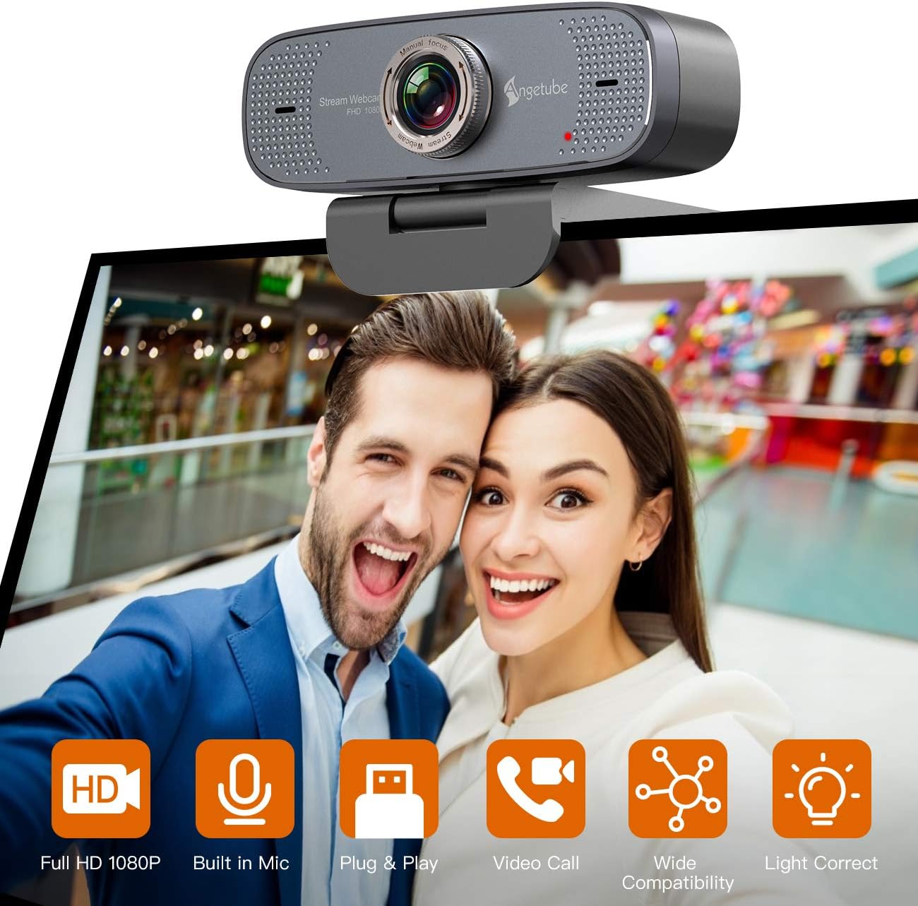 1080P Web Camera - Angetube HD Webcam with Microphone - USB Computer Camera with 90-Degree Wide Angle, Plug and Play for Zoom | Skype | Teams | Streaming | Video Calling