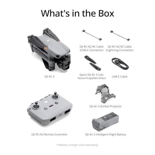 DJI Air 3 (DJI RC-N2), Drone with Medium Tele & Wide-Angle Dual Primary Cameras, 46-Min Max Flight Time, Omnidirectional Obstacle Sensing, 48MP Photos, 4K/60fps HDR, Compliance with FAA Remote ID