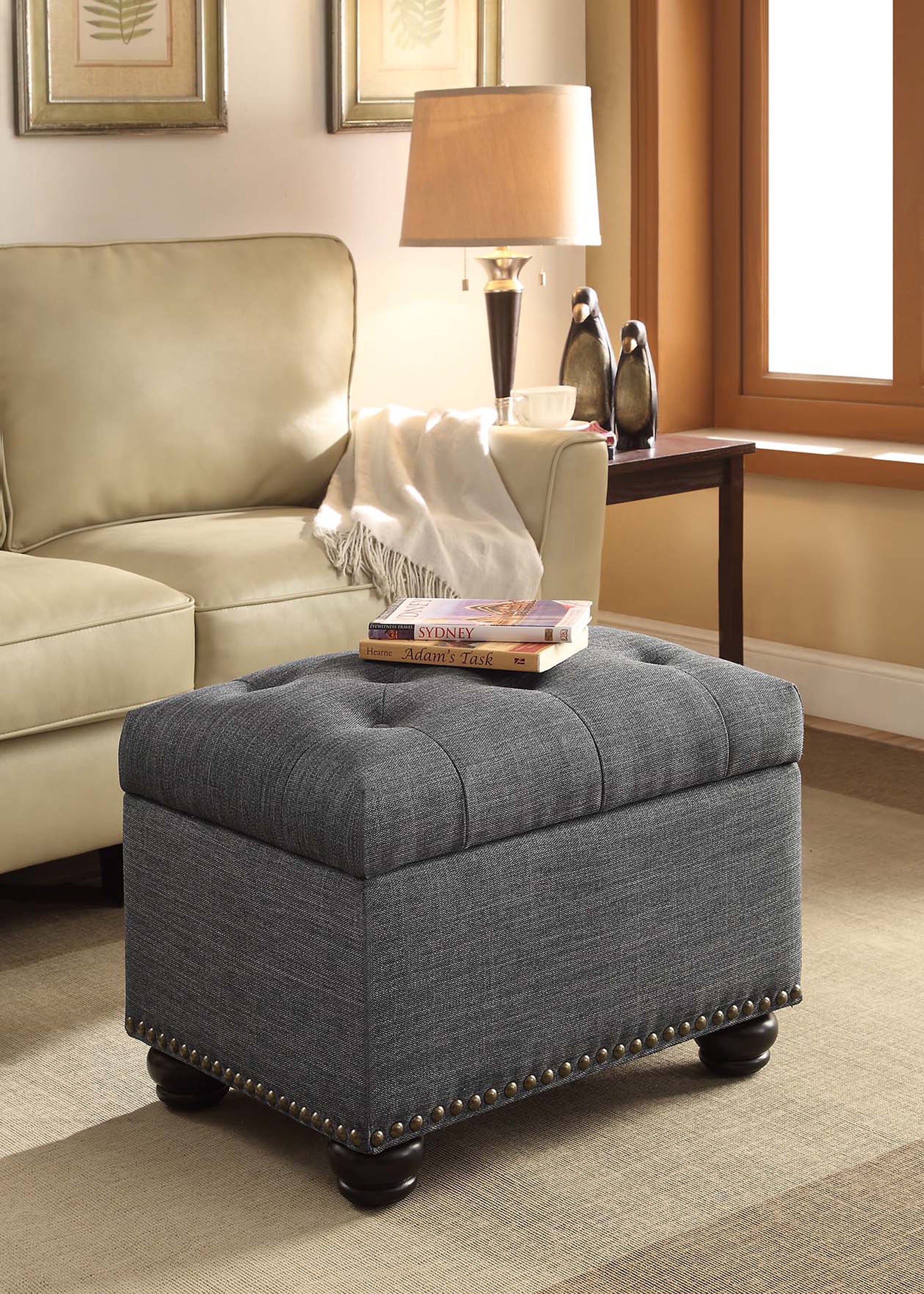 Convenience Concepts Designs4Comfort 5th Avenue Storage Ottoman, Dark Charcoal Gray Fabric