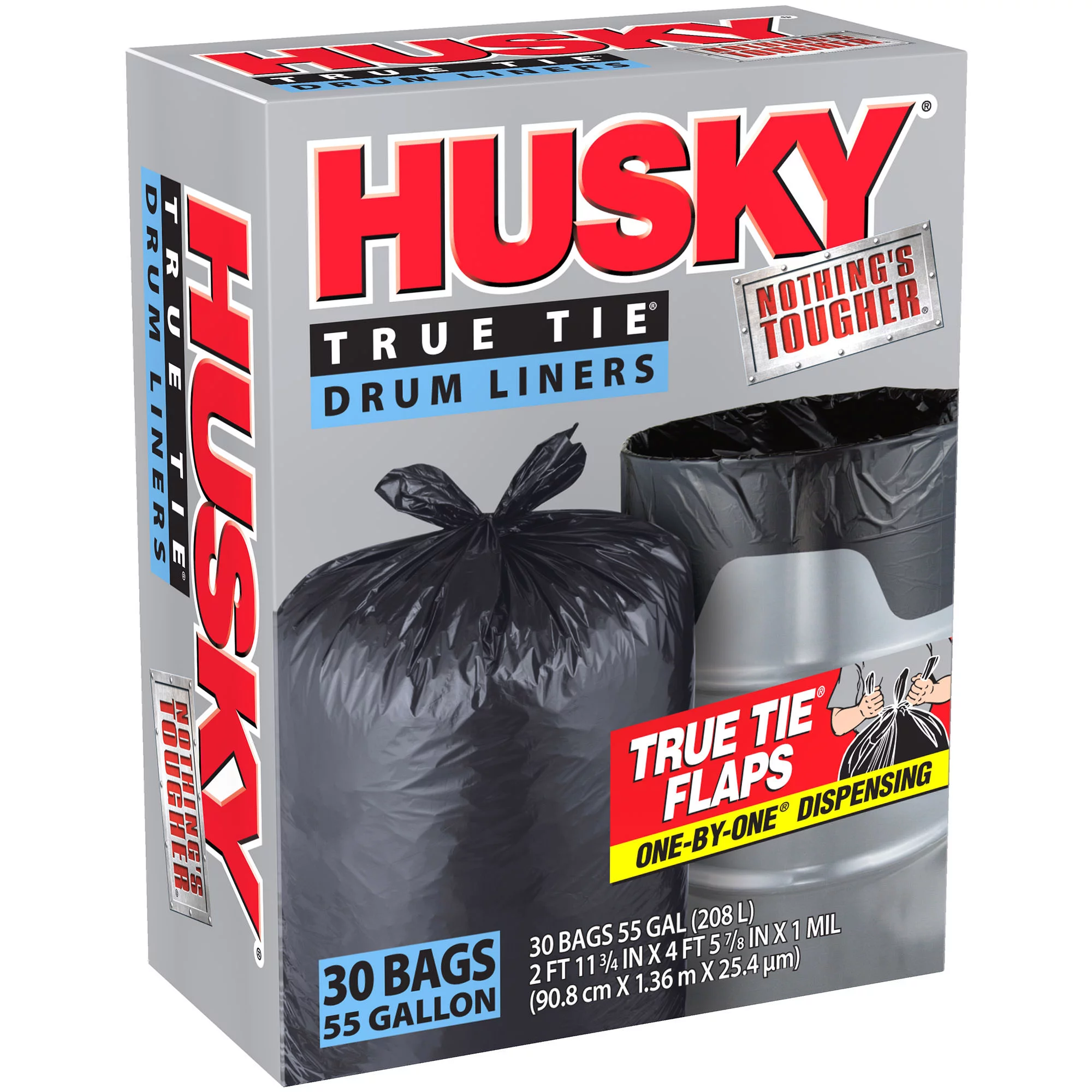 Husky Flap Tie Black Drum Liner, 55 Gallon, 30 Count