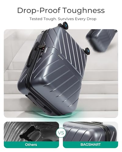 BAGSMART Carry On Luggage 22x14x9 Airline Approved With TSA Lock, 1OO% Polycarbonate Hardside Luggage with Spinner Wheels, Durable Hard Shell Carry On Suitcase 20 inch Black