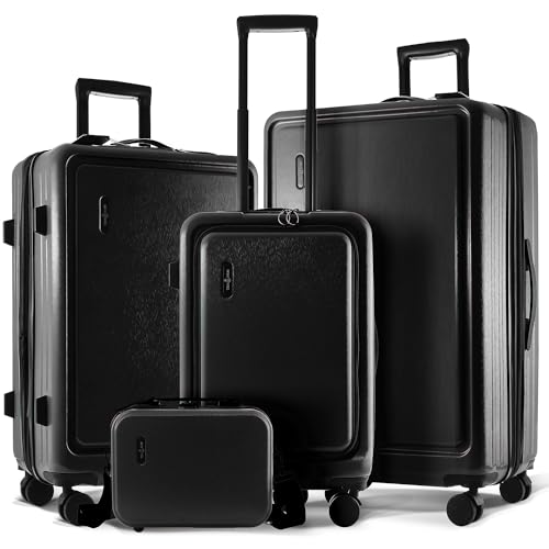 22 Inch Carry On Luggage 22x14x9 Airline Approved, Carry On Suitcase with Wheels, Hard-shell Carry-on Luggage, Durable Luggage Carry-On, Black Small Suitcase with Cosmetic Case