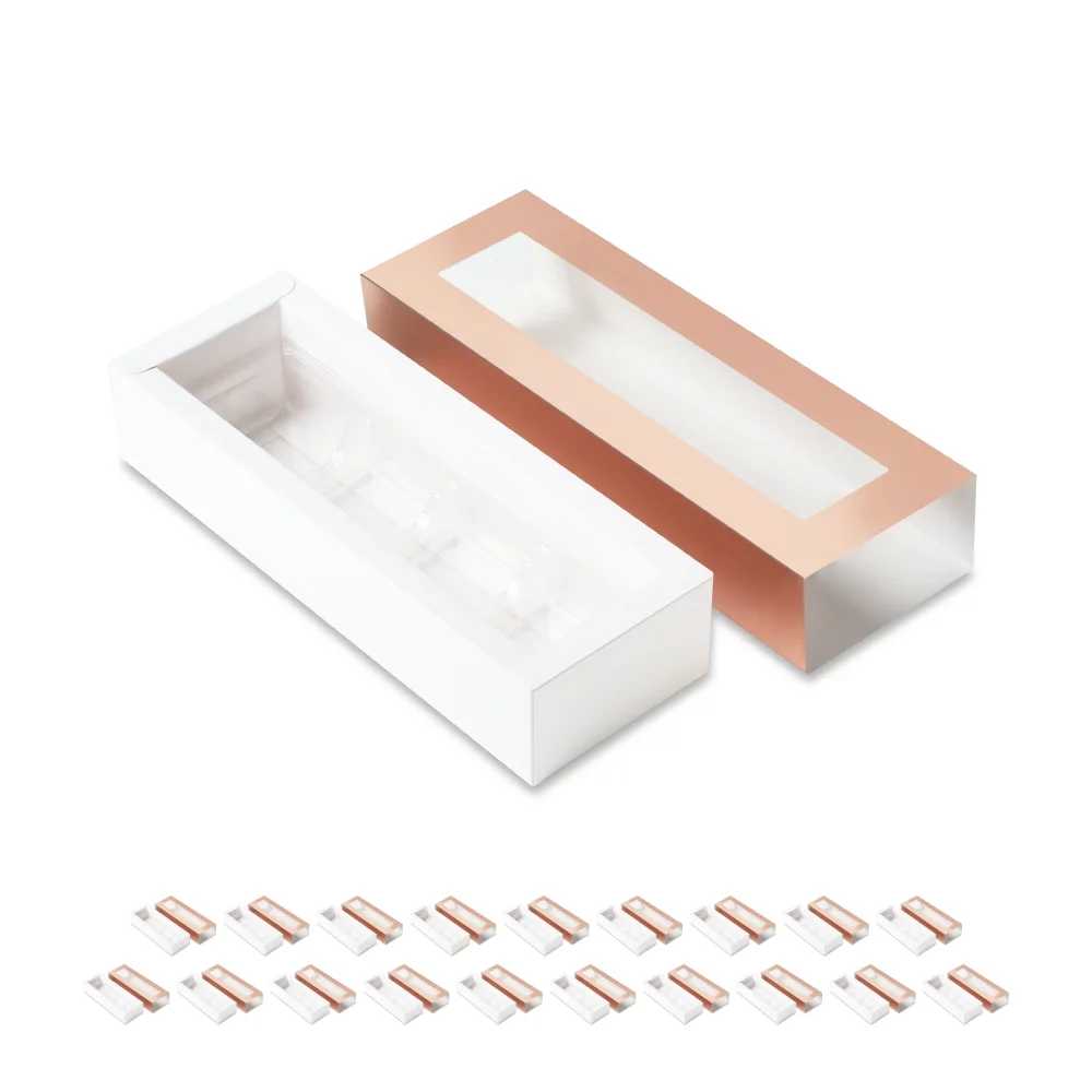 PKGSMART 20 Rose Gold Truffle Box, Chocolate Box Packaging, Candy Boxes with 4-Piece Plastics Tray, 6.2x1.7x1.25 inches