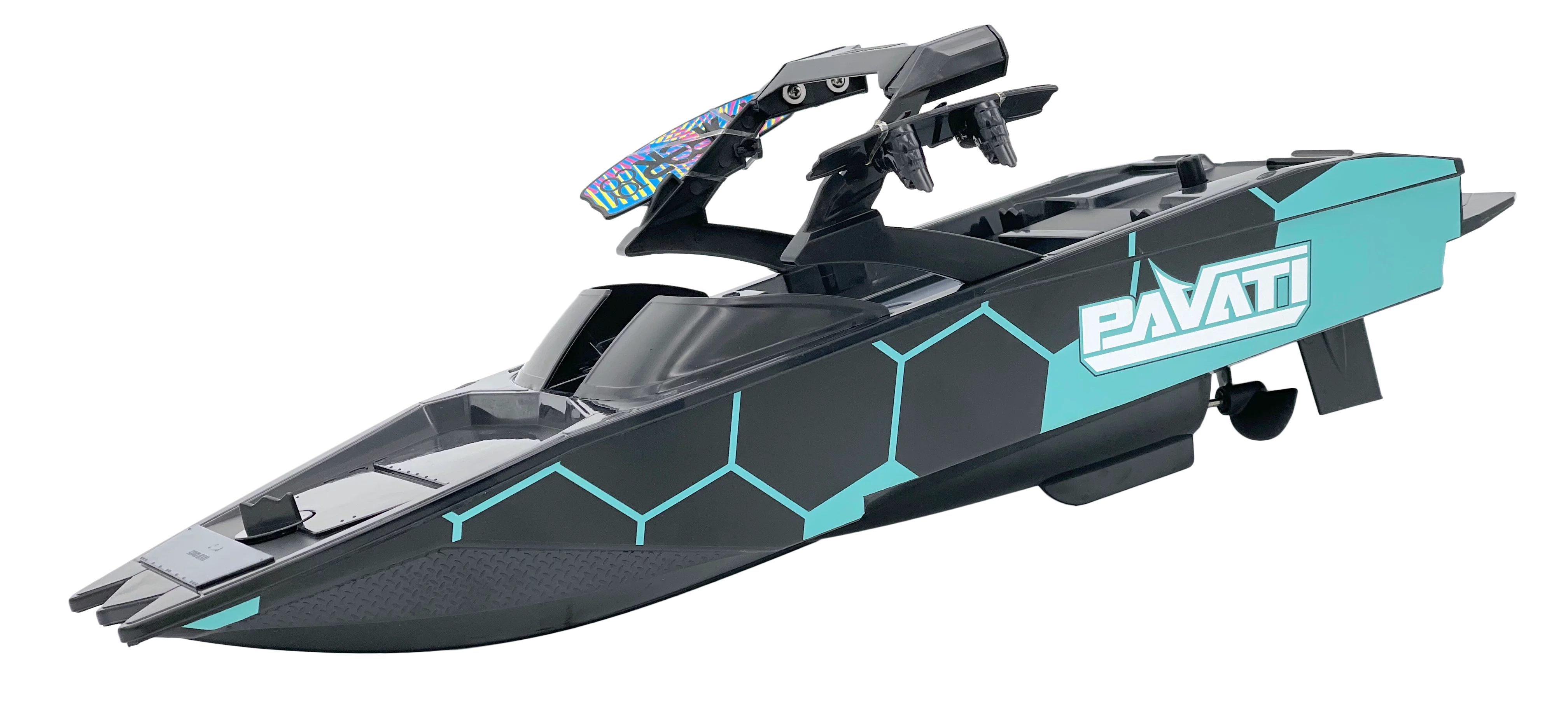 1:18 Electric Blue and Black Pavati 2.0 Remote Control Wakeboard Boat from Hyper Toy Company!