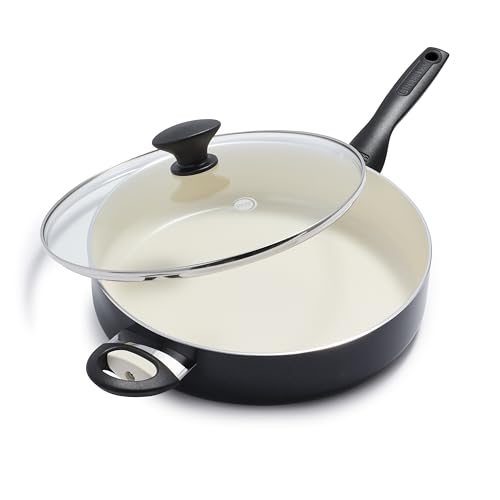 GreenPan Rio Healthy Ceramic Nonstick 5QT Saute Pan Jumbo Cooker with Helper Handle and Lid, PFAS-Free, Dishwasher Safe, Turquoise