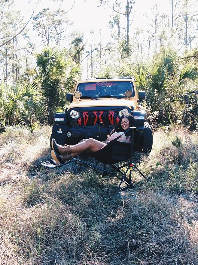 Nice C Hammock Camping Chair, Camping Chair Rocker, Swinging Chair, High Back with Stand, Cup Holder, Side Pocket, Heavy Duty (1, Black w/footrest)