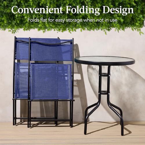 Best Choice Products 3-Piece Patio Bistro Dining Furniture Set w/Glass Tabletop, 2 Folding Chairs, Steel Frame, Polyester Fabric - Gray