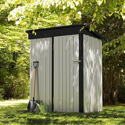Devoko Outdoor Storage Shed 5 x 3 FT Lockable Metal Garden Shed Steel Anti-Corrosion Storage House with Single Lockable Door for Backyard Outdoor Patio (Brown)