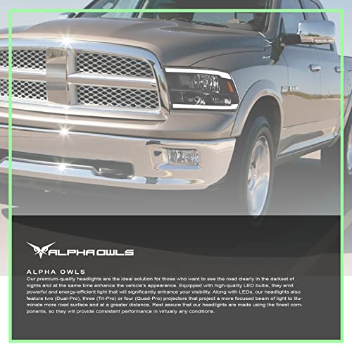 Alpha Owls 8710401 Crystal Headlights With Switchback Sequential LED Light Bar & Startup Light - Black Amber Fits 2009-2018 Dodge Ram 1500 2500 3500/2019-2023 Classic Halogen Models