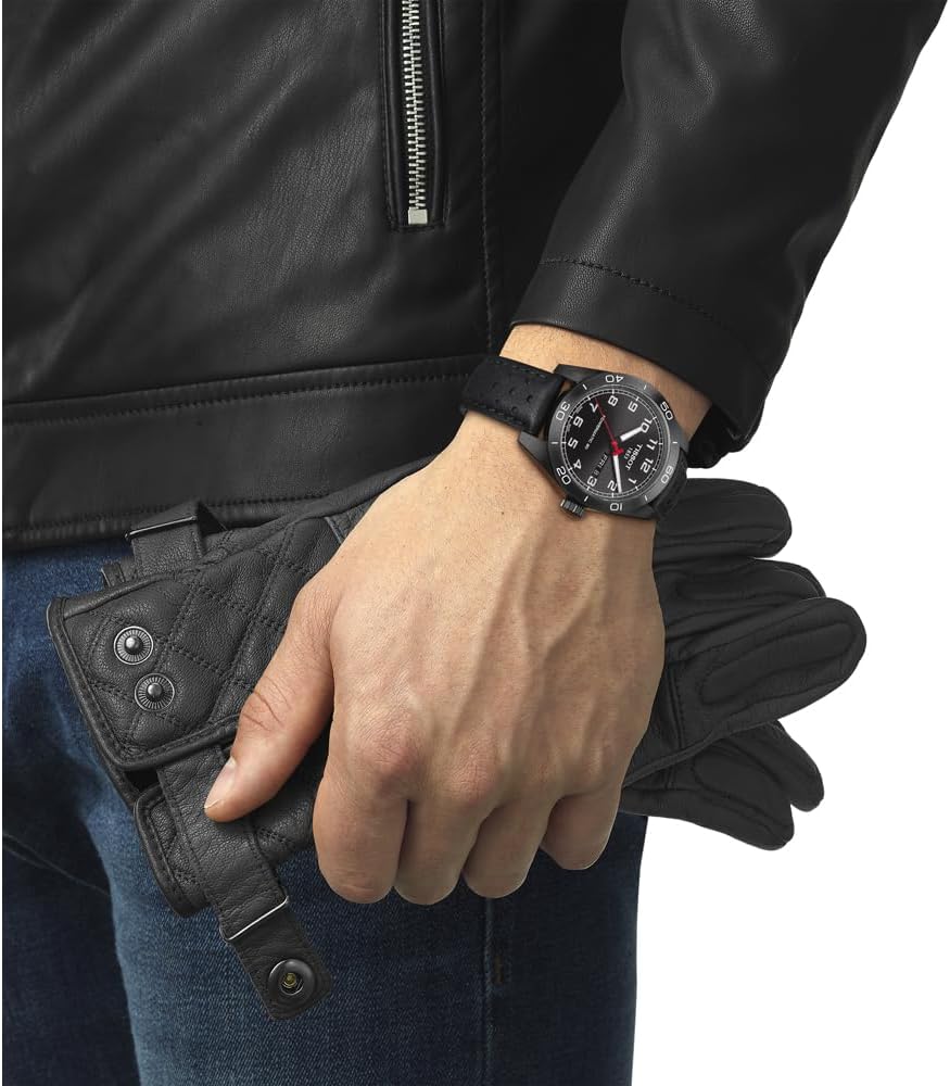 Tissot Mens PRS 516 Powermatic 80 316L Stainless Steel case with Black PVD Coating Automatic Watch, Black, Leather, 20 (T1314303605200)