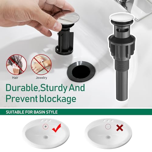 VOTON Vessel Sink Faucet Matte Black Tall Bathroom Faucet Single Handle Vanity Bathroom Sink Faucet 1 Hole Basin Mixer Tap with Water Supply Hose and Pop Up Sink Drain