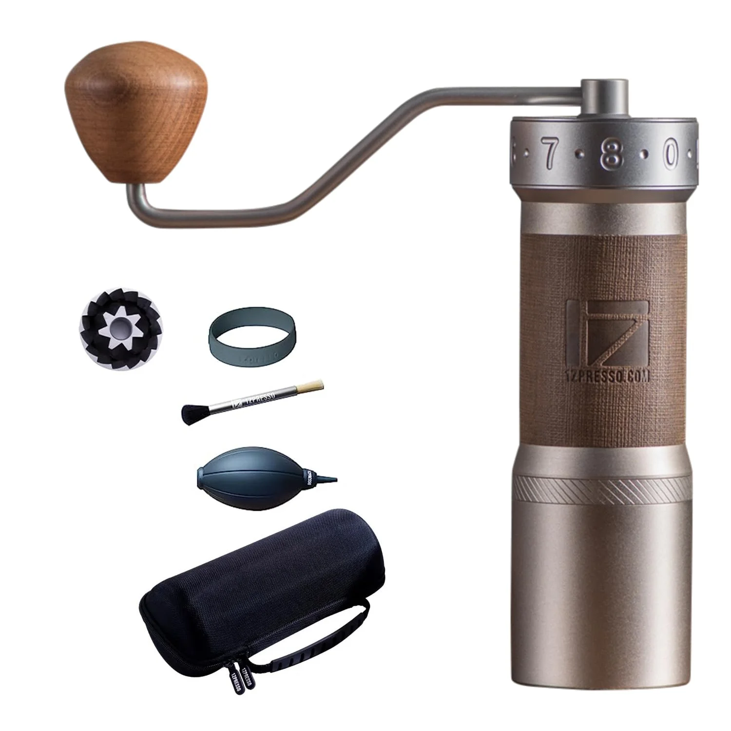 1Zpresso K-Max Manual Coffee Grinder Silver Grind Conical Burr, Adjustable Setting with Hogor Manual