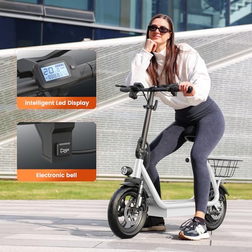Caroma Peak 500W/800W/1200W Electric Scooter with Seat, LED Display & up to 30Miles,12
