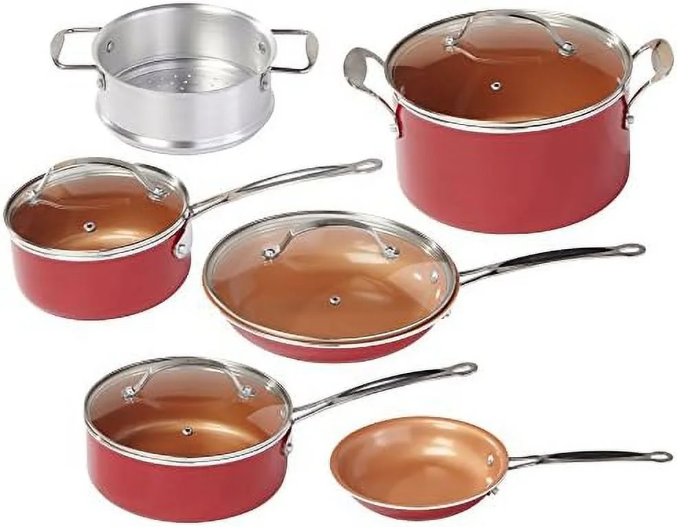 10 pc copper-infused ceramic non-stick cookware set