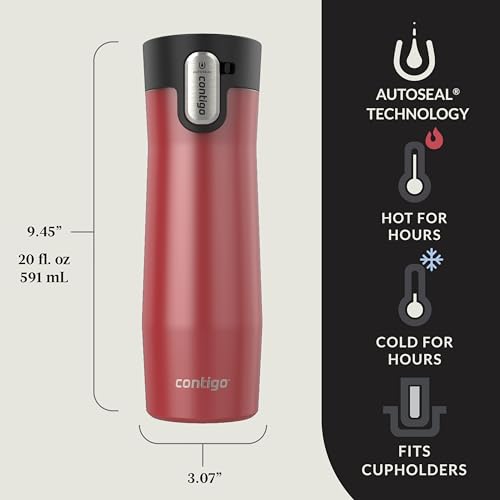 Contigo AUTOSEAL West Loop Vacuum-Insulated Stainless Steel Travel Mug with Easy-Clean Lid 20 oz Sake