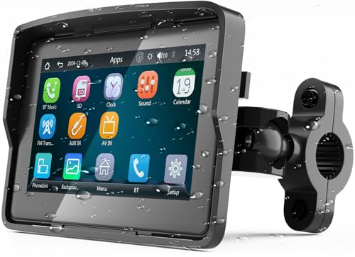 Portable Wireless Motorcycle Apple Carplay & Android Auto, Motorcycle Carplay IP67 Waterproof GPS Navigation System, 5