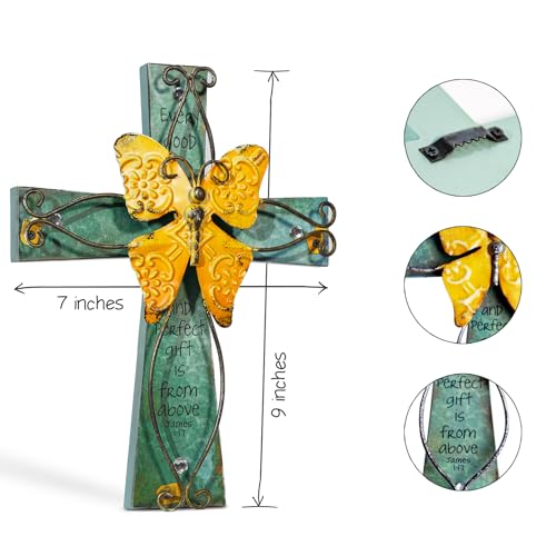 MelinSam Wooden Wall Cross Christians Cross with Antiqued Metal Butterfly and Inspirational Prayer Inscribed Blessed for Church Home Room Decoration Gifts