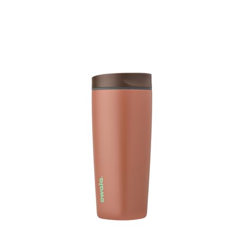 Owala SmoothSip Slider Insulated Stainless Steel Coffee Tumbler, Reusable Iced Coffee Cup, Hot Coffee Travel Mug, BPA Free 20 oz, Pink (Pucker Up)