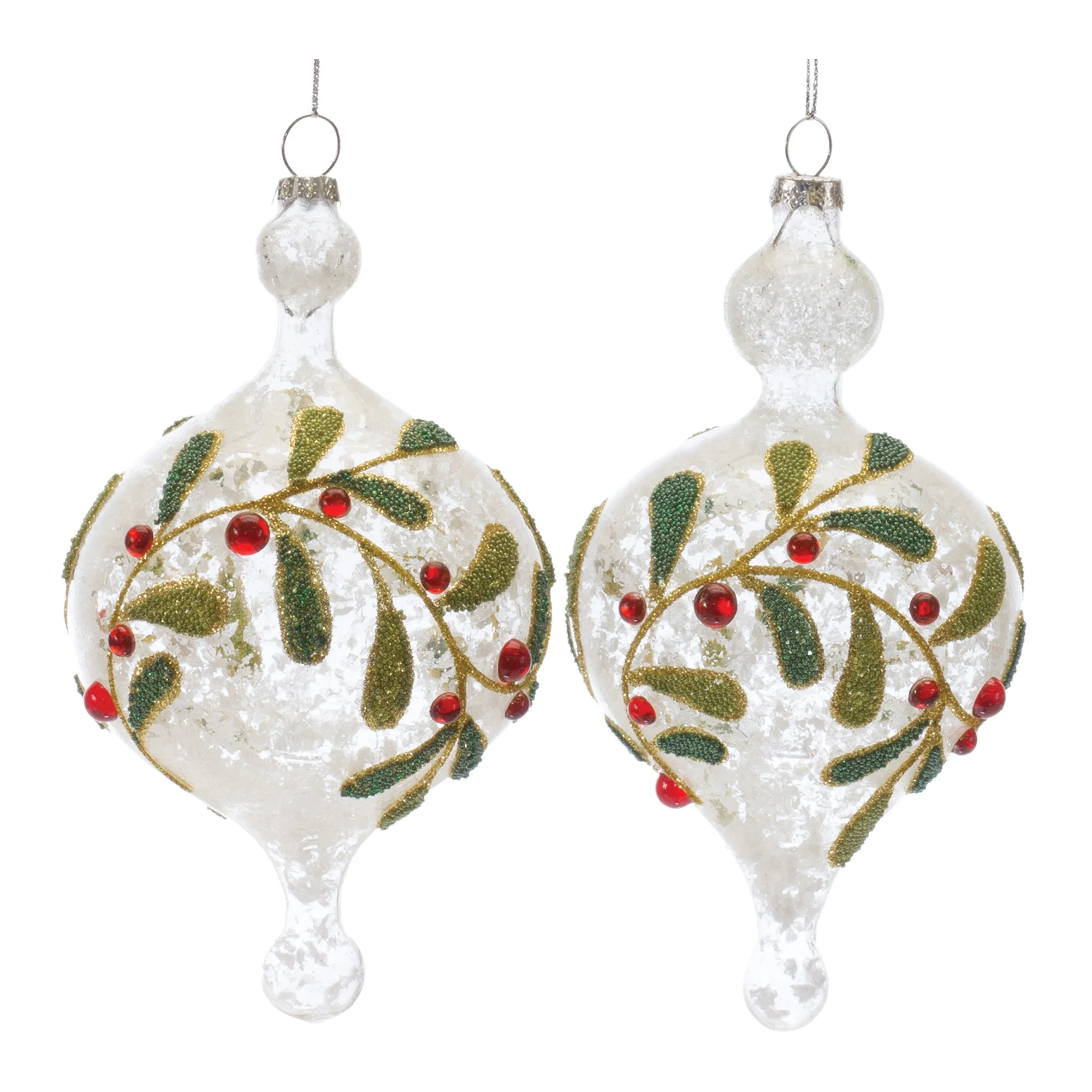 Melrose 6ct White and Red Beaded Glass Mistletoe Christmas Ornaments 6.5