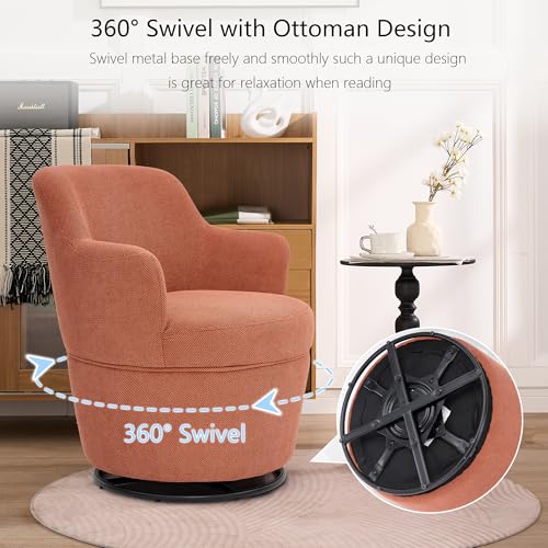 360° Swivel Accent Chairs with Ottoman, Modern Comfy Fabric Barrel Living Room Chair, Leisure Bedroom Armchair with Footstool, Blue