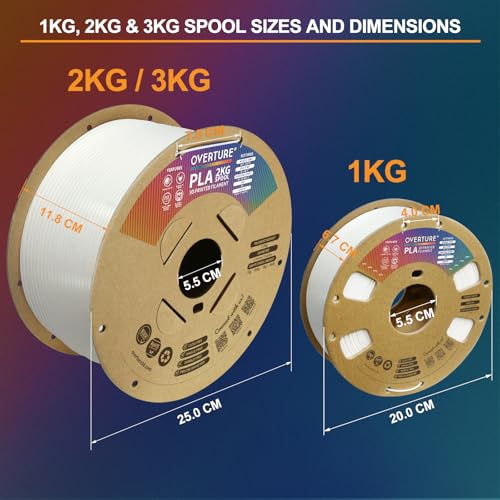 OVERTURE PLA Filament 1.75mm PLA 3D Printer Filament, 2kg Cardboard Spool (4.4lbs), Dimensional Accuracy +/- 0.02mm, Fit Most FDM Printer (Black 2-Pack)