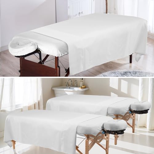 4 Sets Premium Microfiber Massage Table Sheets Set 3 Piece Set Includes Massage Table Cover Fitted Sheet and Fitted Face Rest Cover, White