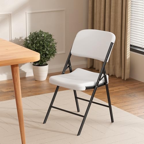 Folding Chairs Heavy Duty Plastic Chairs with 350-Pound Capacity for Home Office Camping Kitchen Dining Wedding Party Event Picnic, White, 6-Pack