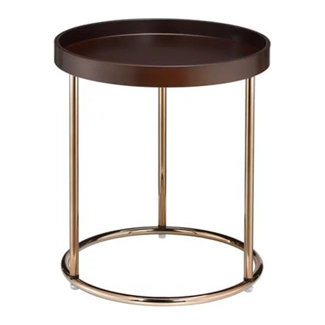 21.75 x 18.5 x 18.5 in. Copper & Dark Brown Solid Wood & Metal Round End Table