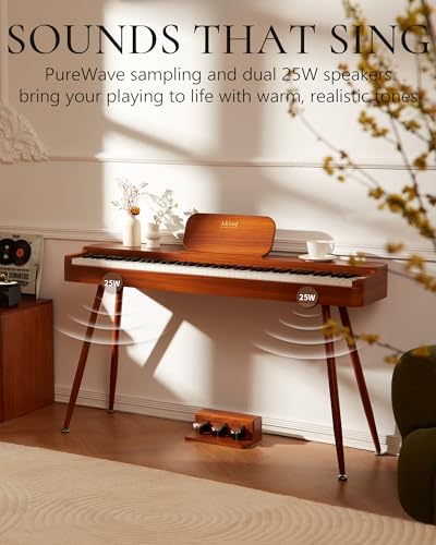 AKLOT Touchscreen Weighted Keyboard Piano: 88-Key Graded Hammer Action Digital Piano, Handcrafted Round-Edged Design, Triple Pedal, Stand, USB-MIDI, Headphone, Beginner Lesson Book (AUR-LS01 Walnut)