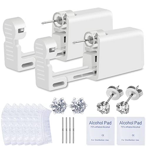 Anzero 16 Pcs Ear Piercing Kit, Disposable Ear Piercing Gun with Cubic Zirconia Stud, at Home Self Ear Piercer Kit (4MM Earrings Stud)