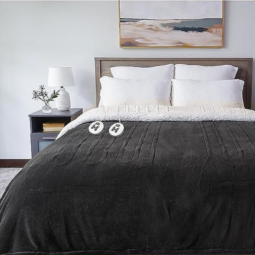 Sunbeam Royal Luxe Sherpa Night Fog Heated Blanket Machine Washable, King