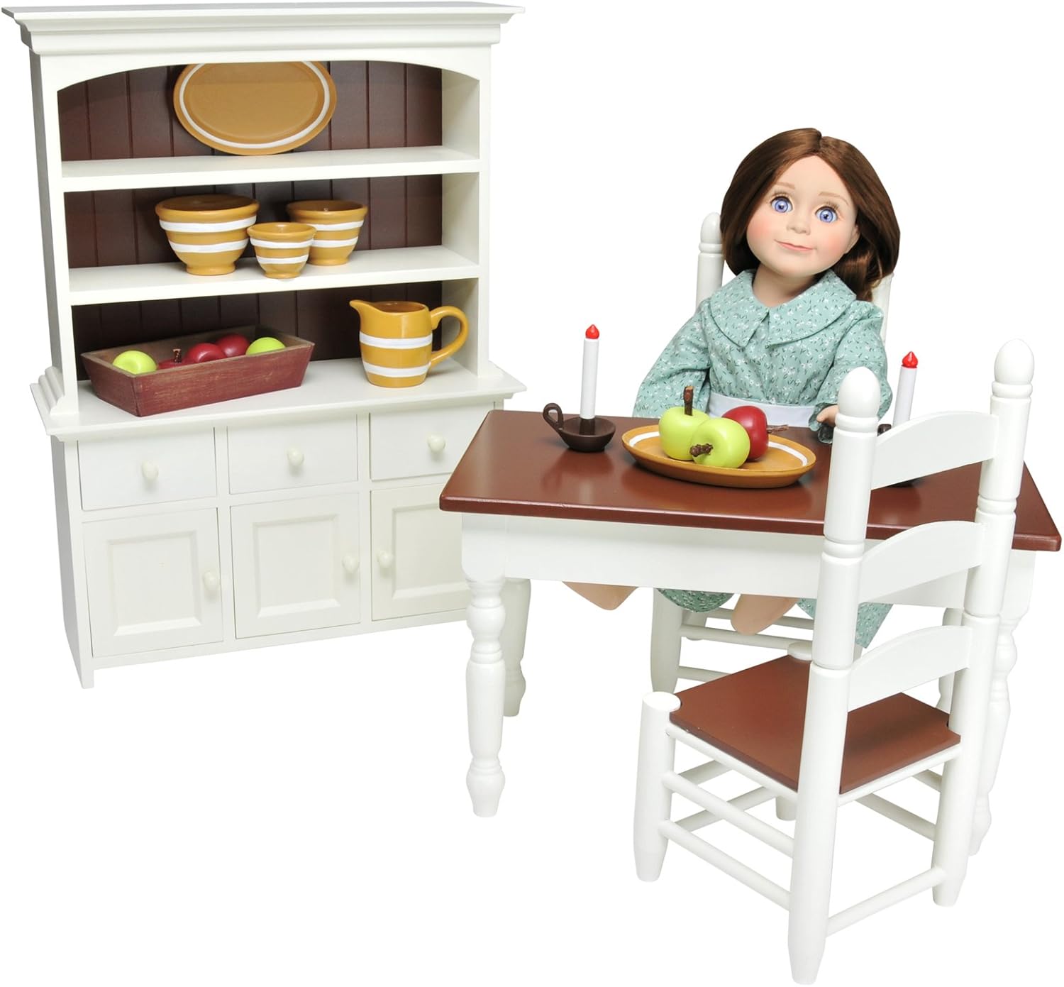 THE QUEEN'S TREASURES 18 Inch Doll Furniture, Farmhouse Collection Fully Assembled Wooden Kitchen Table and Two Chairs, Compatible with American Girl Kitchen Furniture