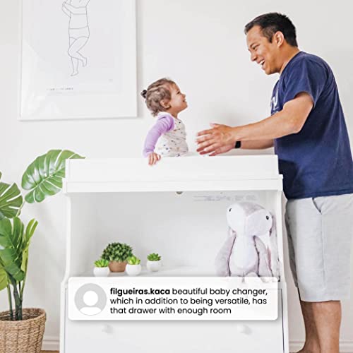 Delta Children Essex Convertible Changing Table with Drawer, Bianca White/Natural