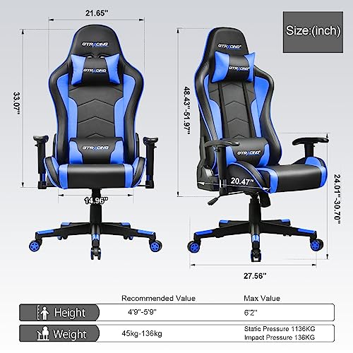 GTRACING Gaming Chair with Speakers Bluetooth Music Video Game Chair Audio Ergonomic Design Heavy Duty Office Computer Desk Chair (Black)