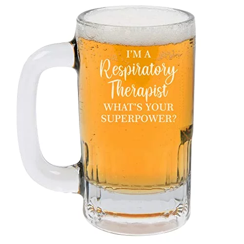 12oz Beer Mug Stein Glass Respiratory Therapist Superpower Funny