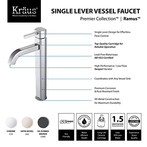 KRAUS Ramus Single Handle Vessel Sink Bathroom Faucet with Pop-Up Drain in Brushed Gold, KVF-1220BG