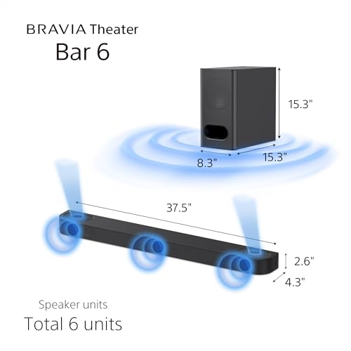 Sony BRAVIA Theater Bar 6, 3.1.2ch Sound bar with Powerful Wireless subwoofer, Surround Sound by Dolby Atmos®/DTS:X® Compatible HT-B600