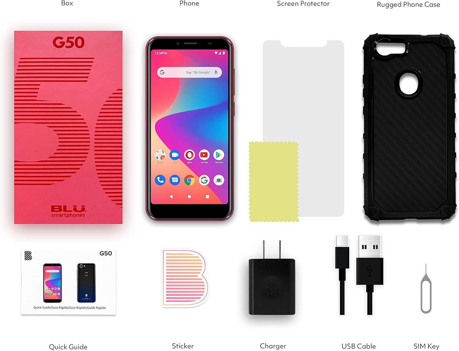 BLU G50 | 2021 | All Day Battery | Unlocked | 5.5” HD+ Display | 32 GB | 13MP Camera | US Version | US Warranty | Red