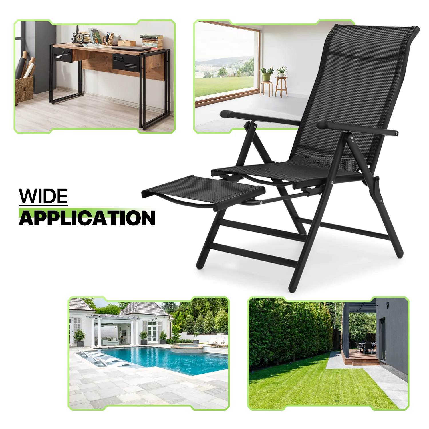 Magshion Set of 2 Folding Lounge Chair with Retractable Footrest, Zero Gravity Reclining Chair with Armrests, 95-140° Adjustable Recliner, Black