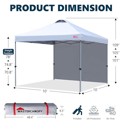 MASTERCANOPY Durable Pop-up Canopy Tent with 1 Sidewall (10'x10',White)