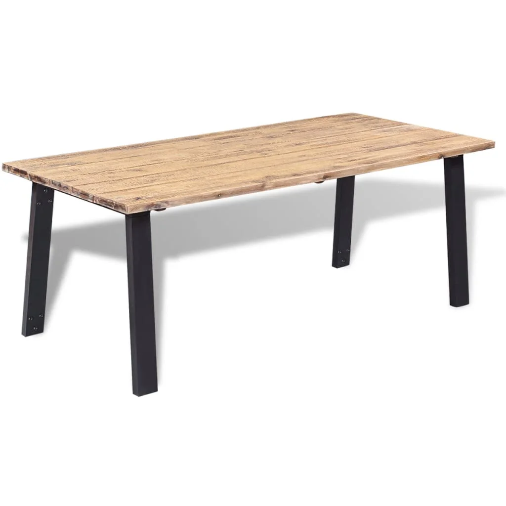 Dcenta Rustic Dining Table Brushed Acacia Wood Top Table with Powder-Coated Metal Legs Industrial Style for Kitchen Dining Room Indoor Outdoor Use Furniture 66.9 x 35.4 x 29.5 Inches (L x W x H)