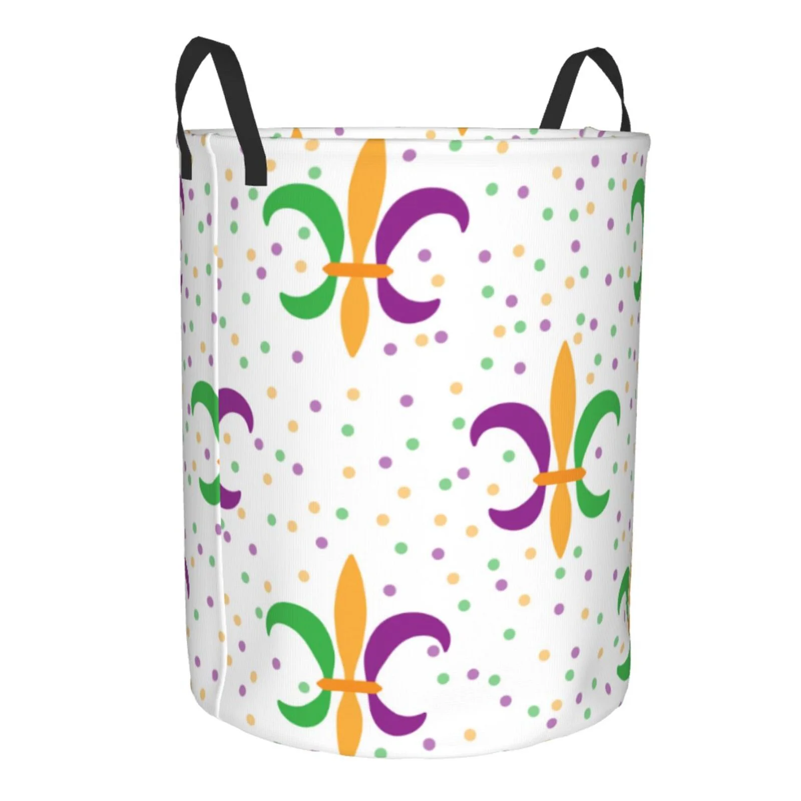 Fotbe Laundry Hamper With Durable Leather Laundry Basket Mardi Gras Carnival1 Thickened Waterproof Round Collapsible Laundry Hamper, Dirty Clothes Laundry Basket