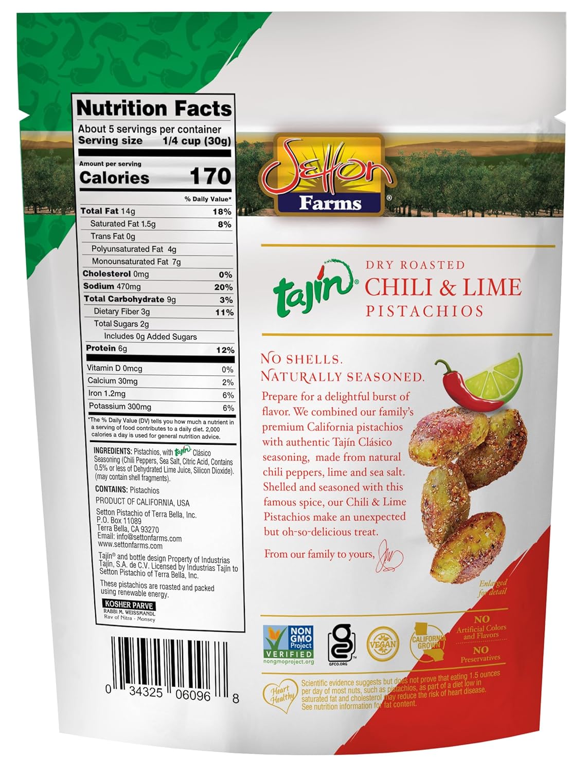 Tajin Seasoned Pistachio Kernels | No Shells | Tajin Clasico Chili Lime | Non-GMO Project Verified | Gluten Free | Vegan | Kosher | 5 Oz. Bag