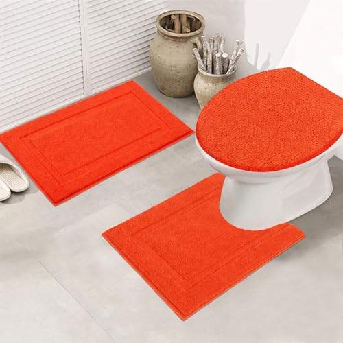 SHACOS Christmas Bathroom Rugs Sets 3 Piece with Toilet Lid Cover, Non Slip Absorbent Small Bath Mats 16